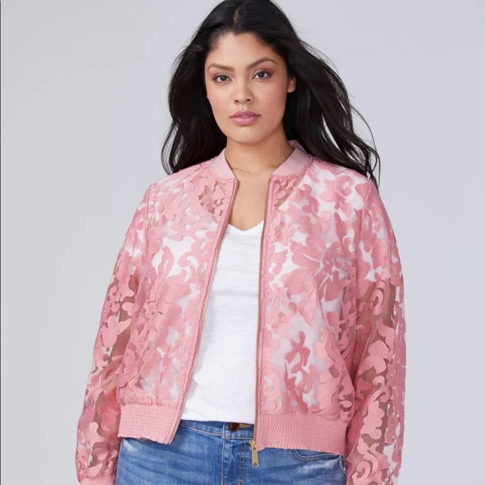 Lane Bryant pink lace jacket coat plus size 14/16